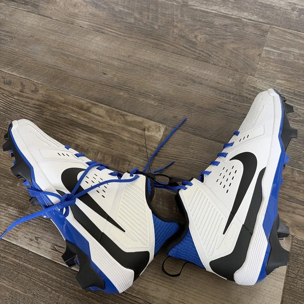 Nike Alpha Menace Strong‎ White Blue Football Cleats II5139-101 Men's Size 9.5